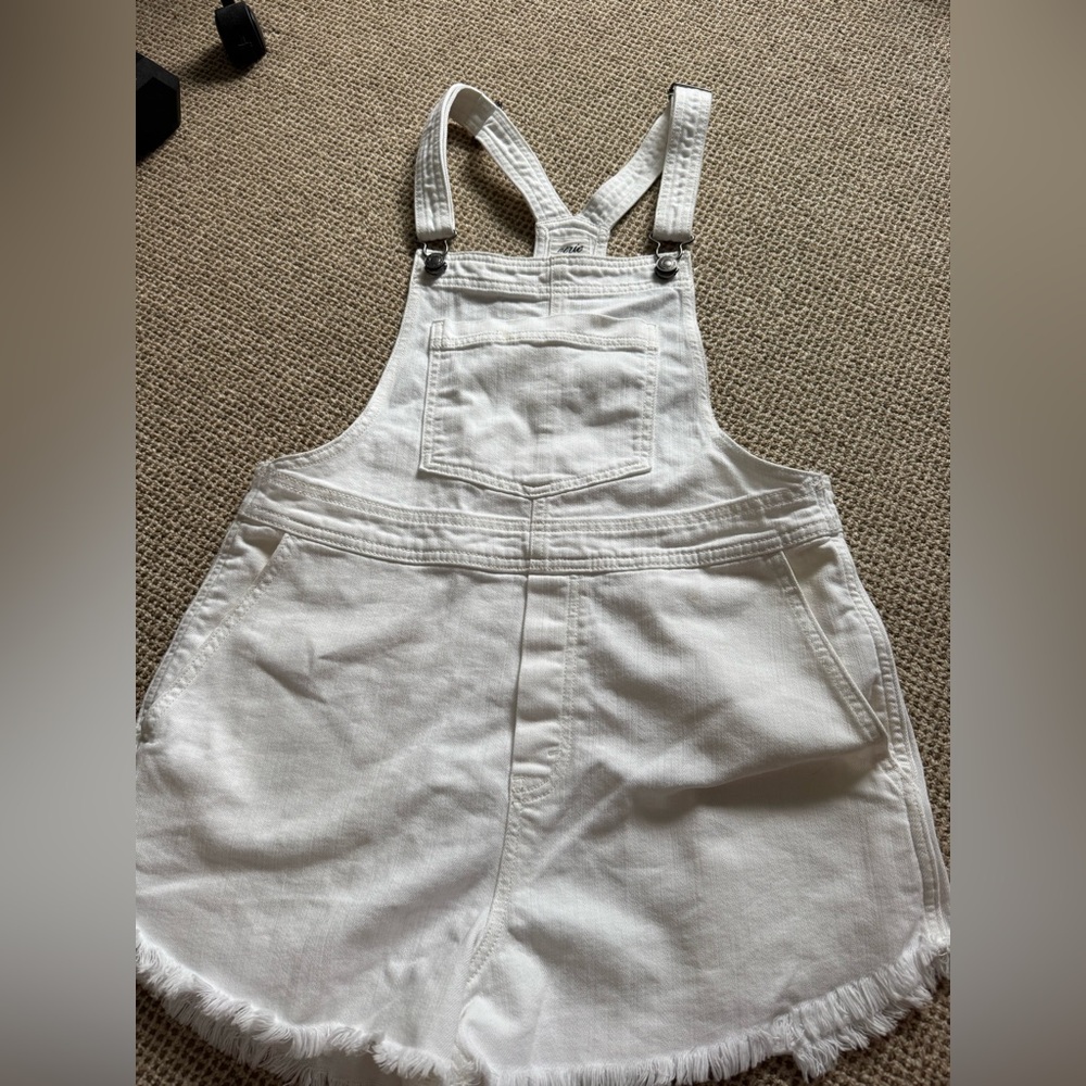 Aerie White Denim Short Overalls